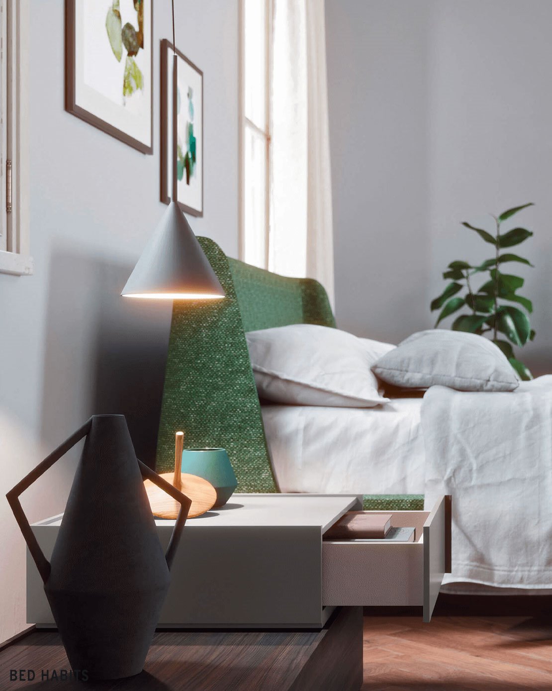 bed velvet NM groen hoofdbord